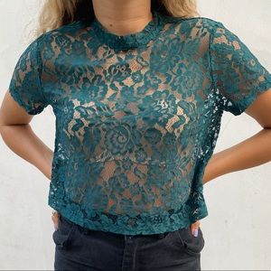 Cropped lace emerald green blouse